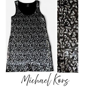 Michael Kors Black and Silver Sequin Mini Dress Size L